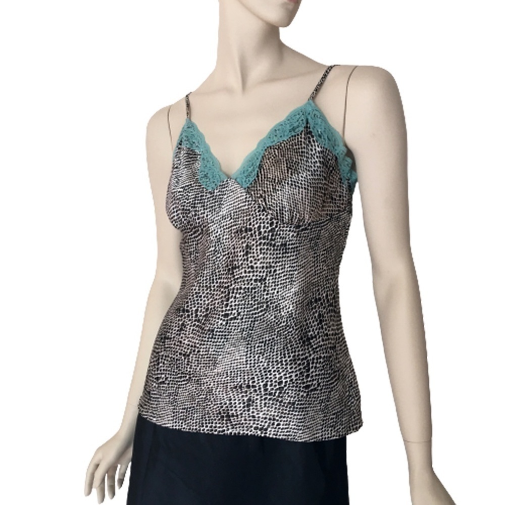 NICOLE Miller Satin Cami Camisole Sequins Lace Lacy Ruched Cups